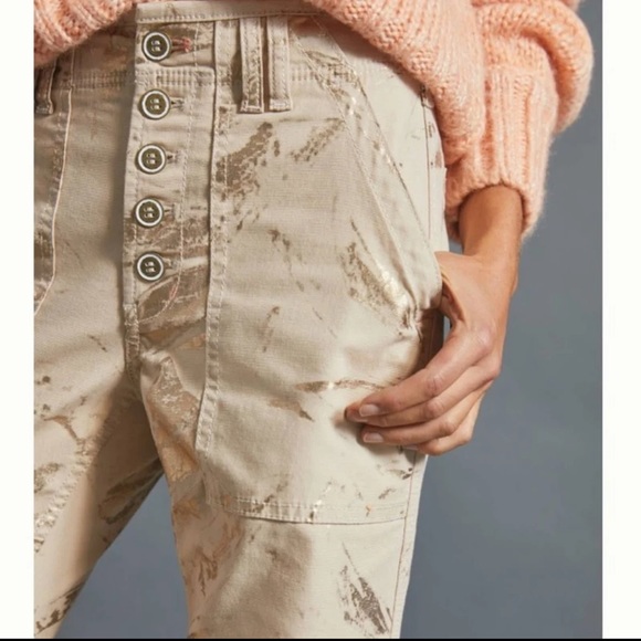 Anthropologie Wanderer utility pant khaki and gold painted - Picture 3 of 14